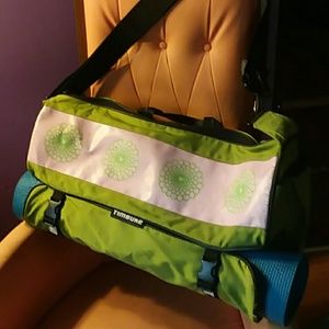 Large Green Yoga Beach Gym Bag Pink Flowers